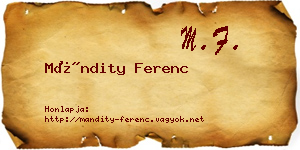 Mándity Ferenc névjegykártya